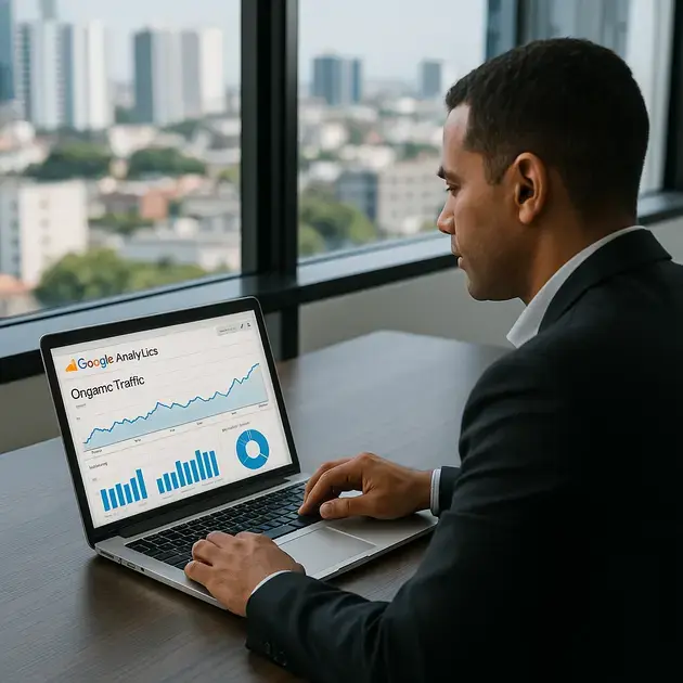 Painel de métricas de SEO com foco em análise de site Guarulhos e crescimento orgânico local